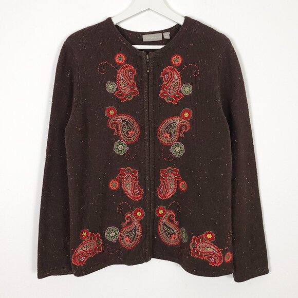 Vintage Paisley Donegal Zip Sweater Cardigan - Picture 1 of 10
